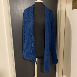💜 Free People Silk Blend Blue Fringed Open Cardigan